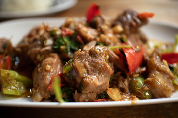 Thai spicy stir fried beef with basil