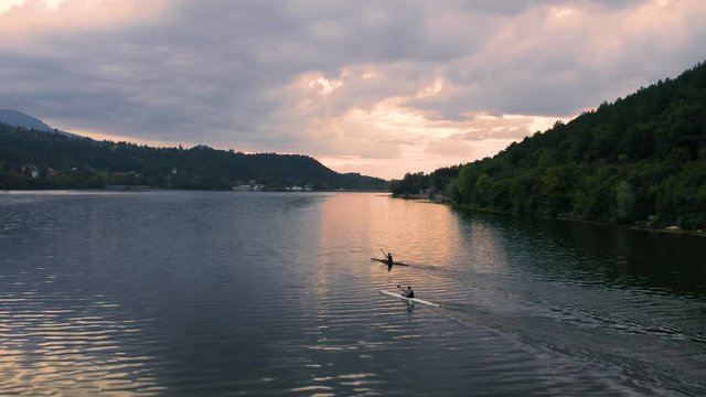 4K Sofia Bulgaria Lake Iskar Reservoir at Sunset Kayak In Water