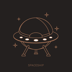 UFO graphic set in different styles. Brown and white color with outline concept.