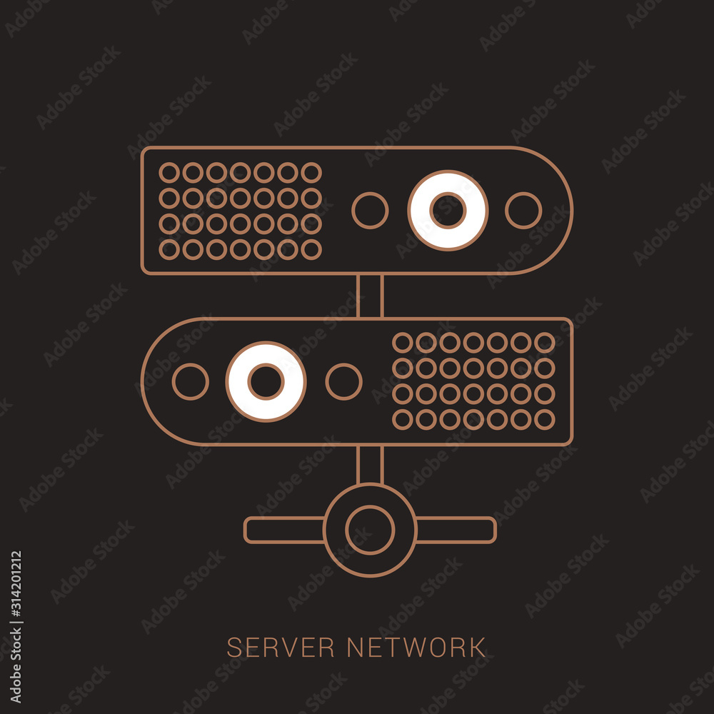 Poster server, data, web hosting isolated flat web mobile icon. brown and white color with outline concept.