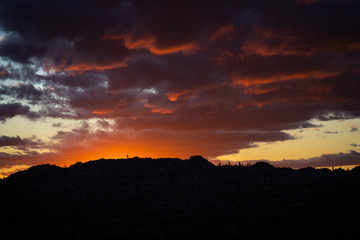 Saguaro Silhouette on ridgeline with colorful sunset