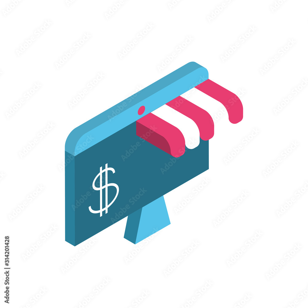 Poster isolated money computer and store vector design