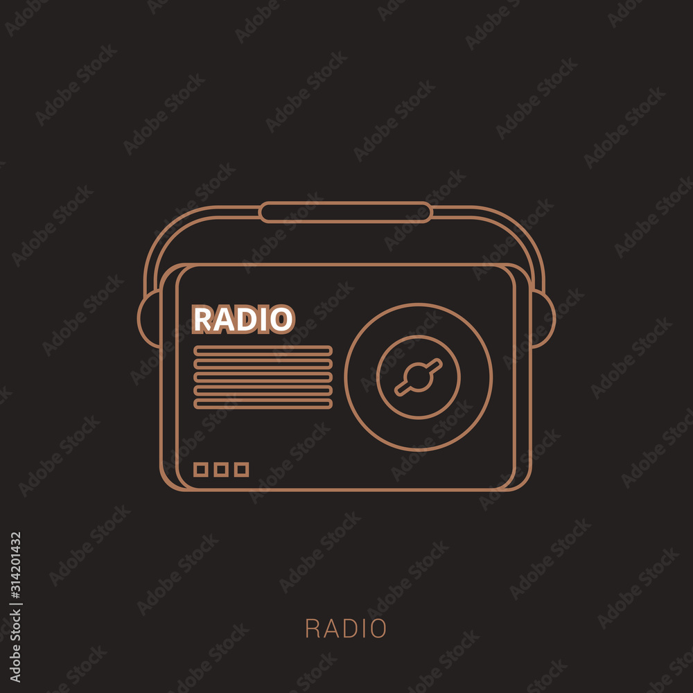 Poster old radio icon with flat color style. brown and white color with outline concept.
