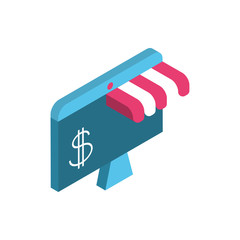 Isolated money computer and store vector design