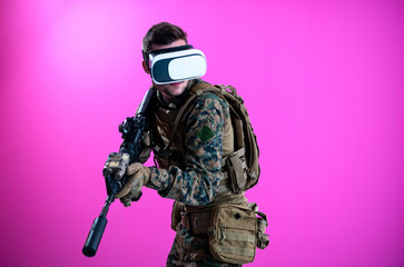 soldier in battle using virtual reality glasses