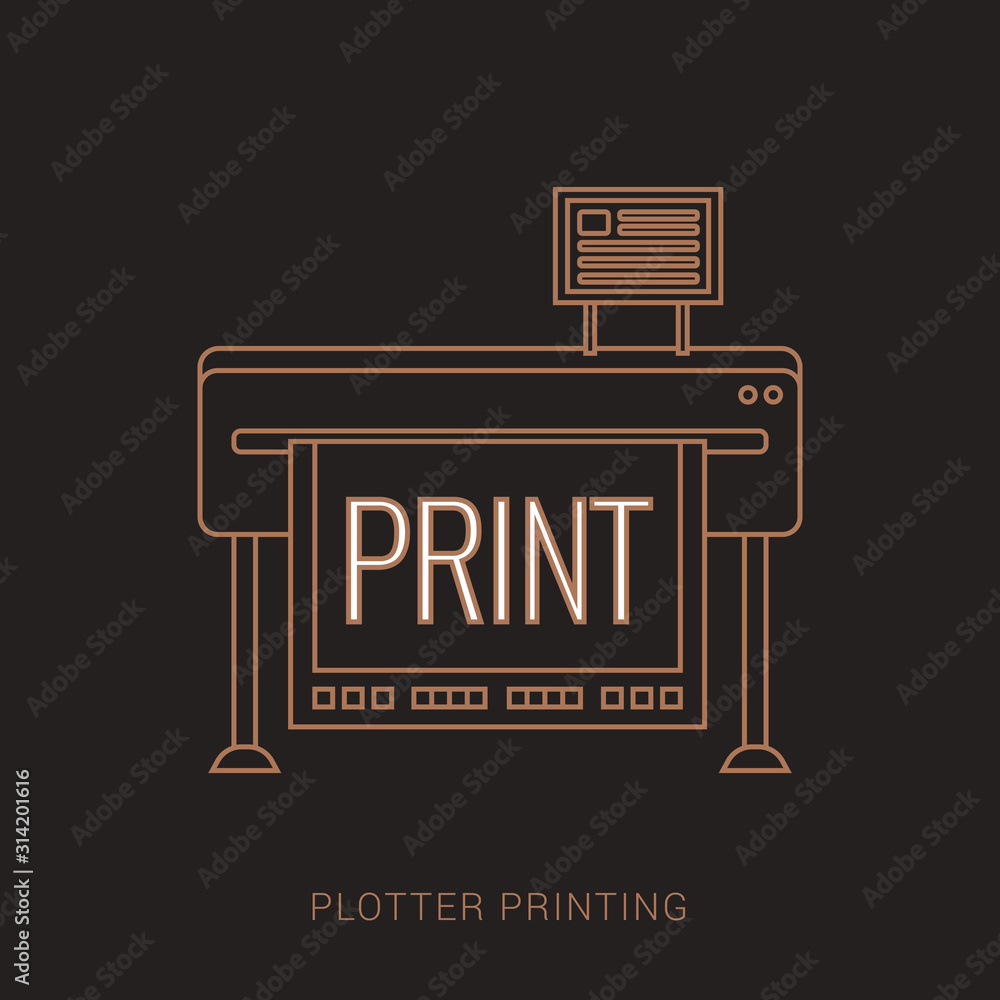 Poster large format full color latex printer plotter flat vector illustration. brown and white color with o