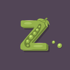 Peas in a form of letter Z - vegetable lettering design. Vector illustration.