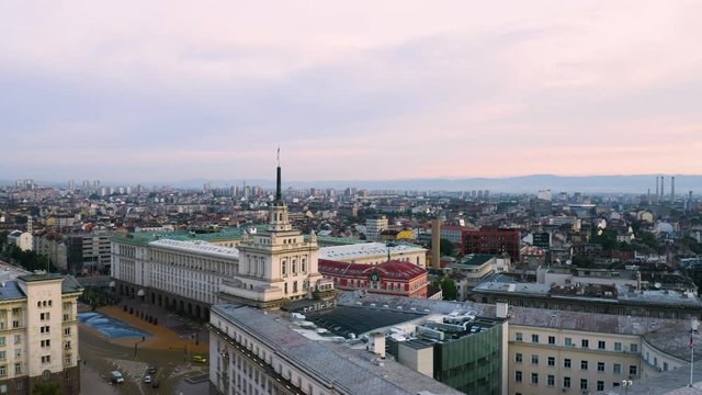 4K Sofia Bulgaria Bulgarian Flag Downtown Council of Ministers President Drone