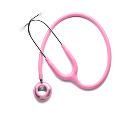 Modern stethoscope on white background