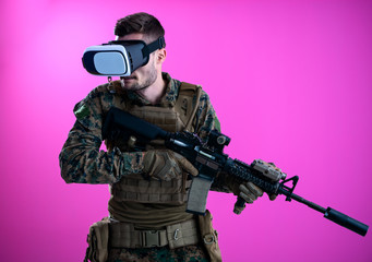 soldier in battle using virtual reality glasses
