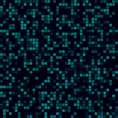 Futuristic tech pattern. Sparse pattern of multiple squares. Cyan colored seamless background. Modern vector illustration.