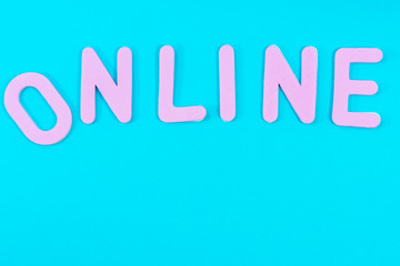Text Online with copy space on blue background.