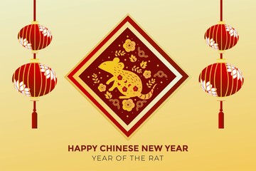 Fototapeta na wymiar Happy chinese new year 2020, year of rat with lantern and asian ornament background