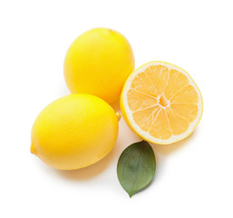 Ripe lemons on white background