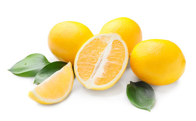 Ripe lemons on white background