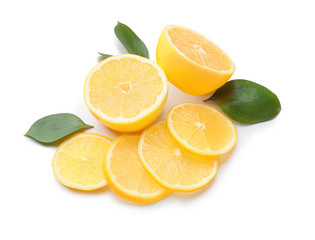 Ripe cut lemon on white background