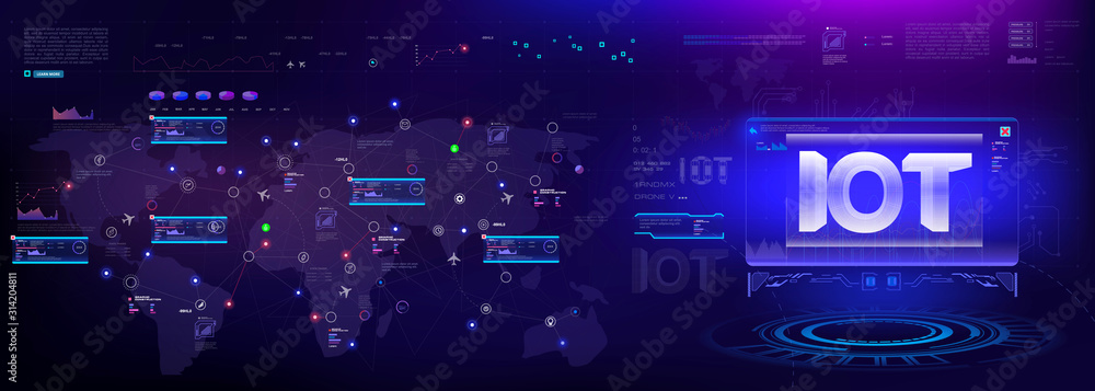 Aufkleber internet of things. iot networking concept for connected devices. spider web of network connections 