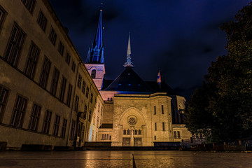 Notre Dame Catholic cathedral in Gothic, Baroque and Renaissance style in an old Jesuit church built in 1621, Luxembourg