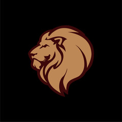 Gold Angry Lion Head Logo, Icon, Sign, Black Background Flat Design Vector Illustration Template