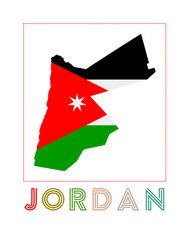 Jordan Logo. Map of Jordan with country name and flag. Modern vector illustration.