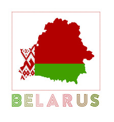 Belarus Logo. Map of Belarus with country name and flag. Superb vector illustration.