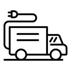 Electric plug in truck icon. Outline electric plug in truck vector icon for web design isolated on white background