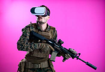 soldier in battle using virtual reality glasses