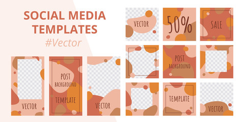 Fototapeta na wymiar Abstract set of modern editable template for social networks stories and posts. Trendy social media pack in scandinavian style. Mockup for advertising with organic shapes. Vector illustration