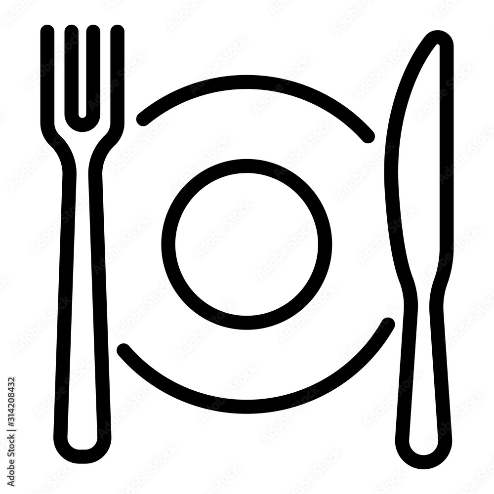 Poster plate fork knife icon. outline plate fork knife vector icon for web design isolated on white backgro
