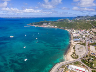 Obraz premium High aerial view of Marigot, The capital of french St.Martin.