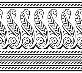 Seamless black and white tribal floral border