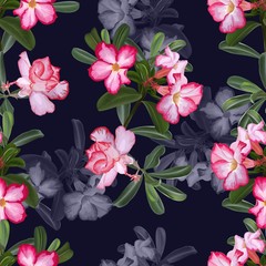 Seamless pattern flower Vector illustration with Mock Azalea and  pink orchid