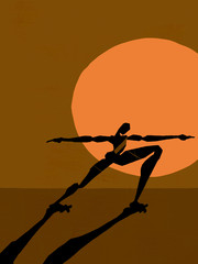 Silhouette of Man Doing Yoga on Beach at Sunset