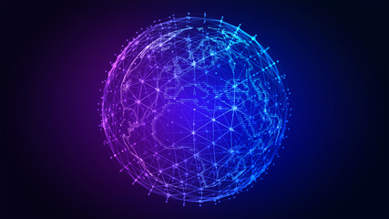 Connection lines Around Earth Globe. Background with Light Effect. Global International Connectivity Background. 3D illustration.