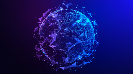 Global network connection. Concept background with planet Earth. Internet and technology. Blue background. 3d illustration.