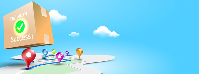 Online fast delivery services buy in E-commerce. Express delivery mobile concept by phone, Delivery package success sent to home. Vector illustration