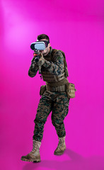 soldier in battle using virtual reality glasses