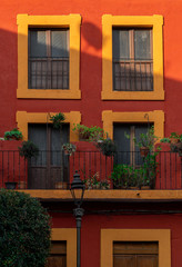 Mexican colonial building with balconies in Guanajuato, Mexico.