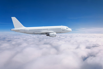 Fototapeta na wymiar Passenger airplane descend and low flying overcast.