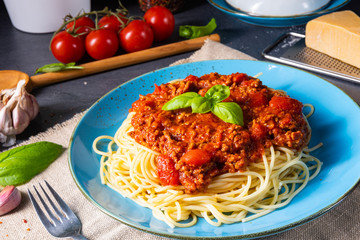 The real Bolognese sauce with spaghetti noodle
