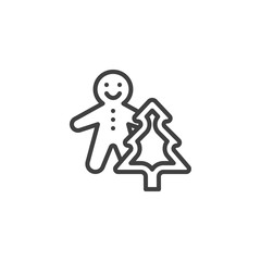 Christmas cookies line icon. linear style sign for mobile concept and web design. Gingerbread man and xmas tree cookie outline vector icon. Symbol, logo illustration. Vector graphics