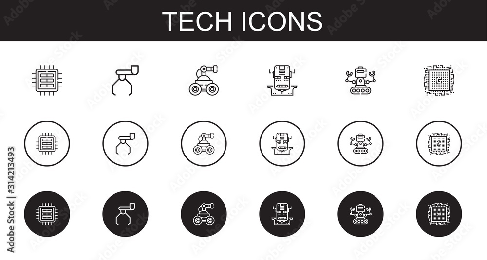 Wall mural tech icons set