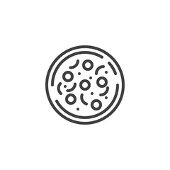 Circle pizza line icon. linear style sign for mobile concept and web design. Italian pizza, top view outline vector icon. Pizzeria symbol, logo illustration. Vector graphics