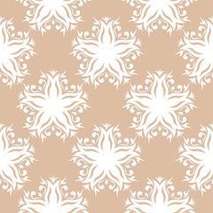 Fototapeta premium White seamless pattern on brown beige background. Floral design