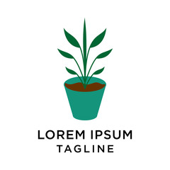 Fototapeta na wymiar Plant in Pot Vector Logo Template Illustration Design