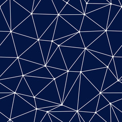 Geometric seamless design. White triangle pattern on dark blue background