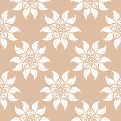 Floral seamless background. White pattern on beige
