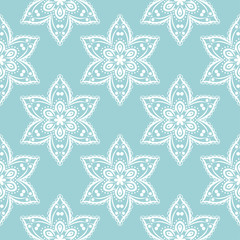 Seamless pattern in indian style. Blue and white background