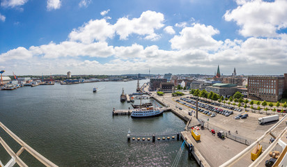 Aerial picture from the cruise ship terminal over the German city of Kiel in summer