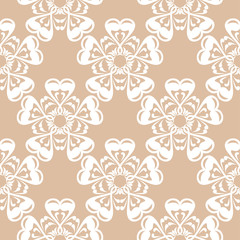 Floral seamless pattern. White flowers on brown beige background